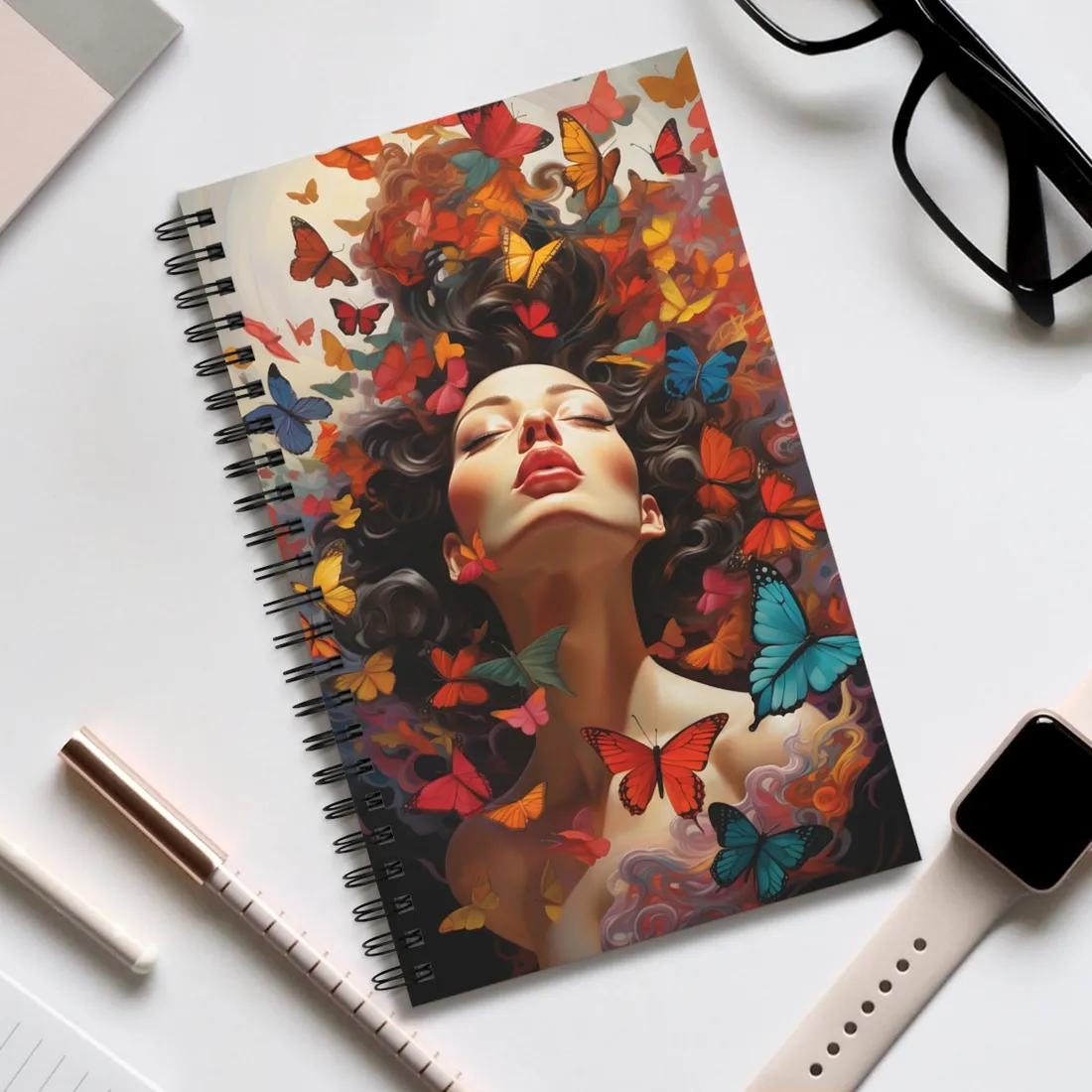 Indoor Study: Digital Artwork of Person Working on Computer - Spiral Notebook