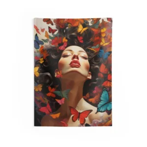 Woman with Butterflies Wall Tapestry
