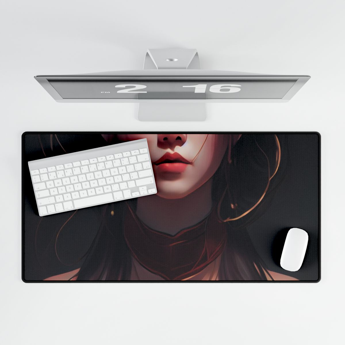 Intense Female Portrait: Brown Hair Beauty - Desk Mat