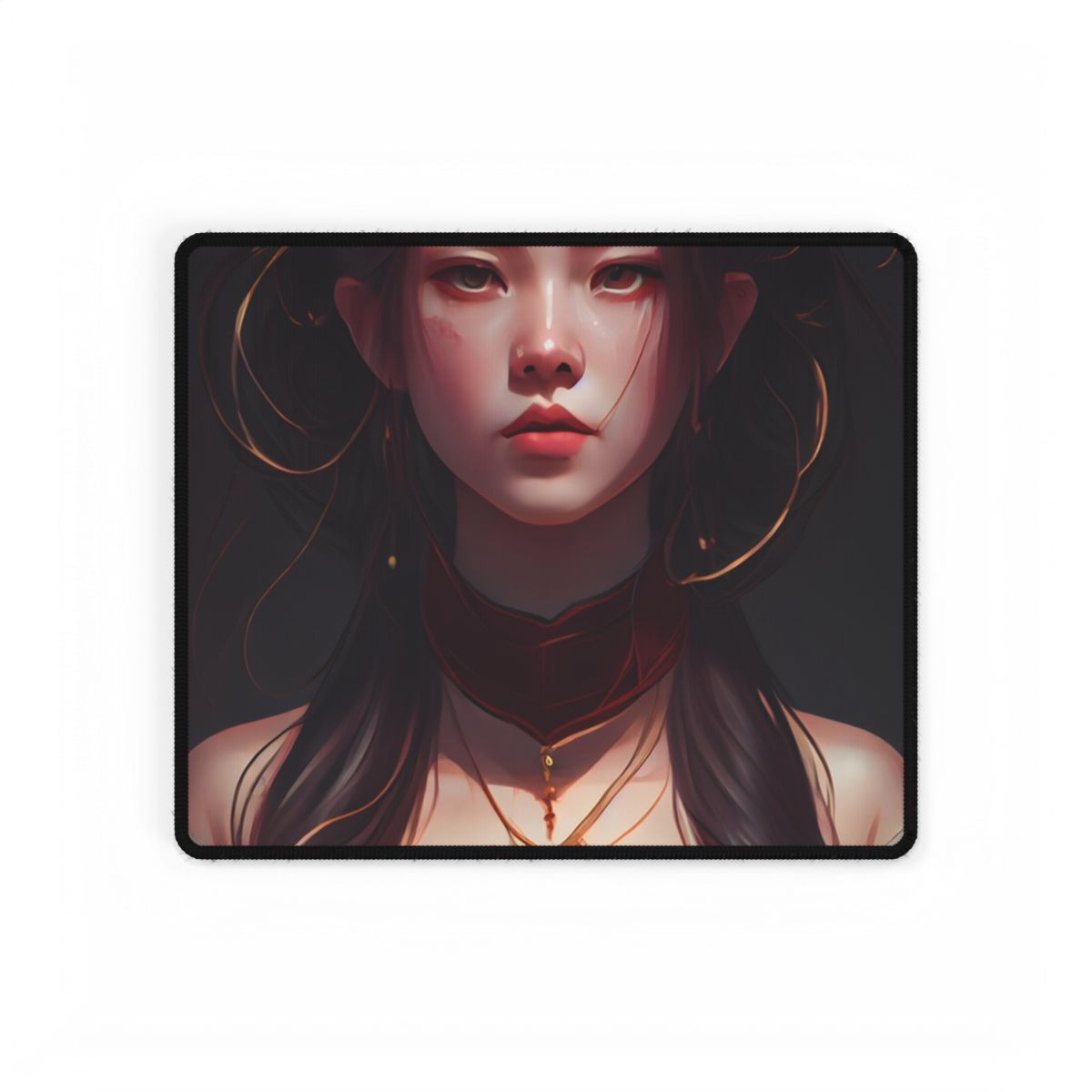 Intense Female Portrait: Brown Hair Beauty - Desk Mat