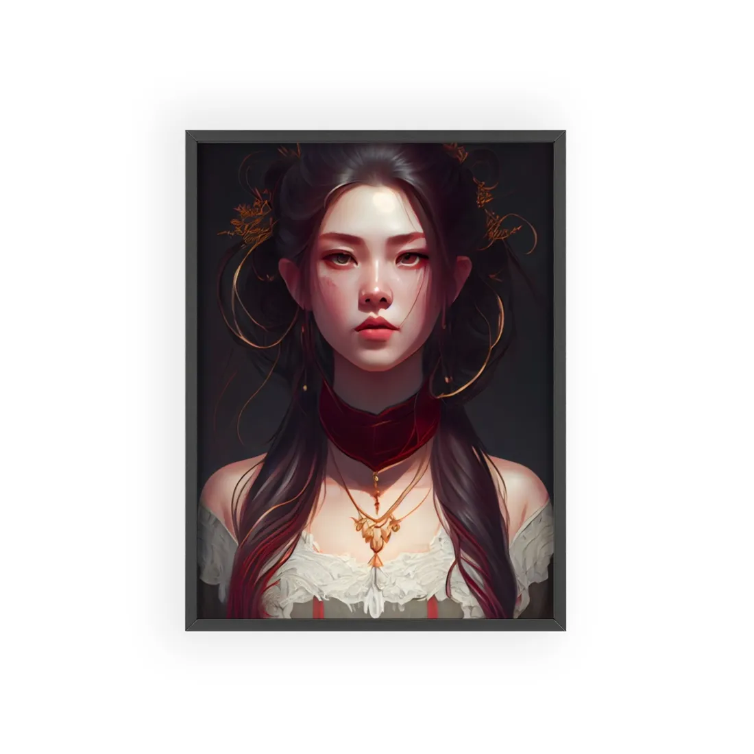 Intense Female Portrait: Brown Hair Beauty - Framed Poster