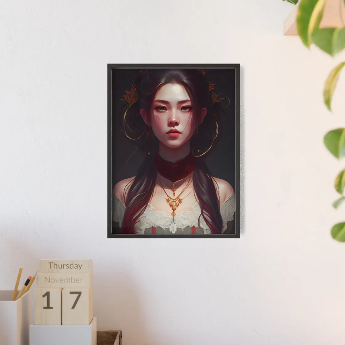 Intense Female Portrait: Brown Hair Beauty - Framed Poster