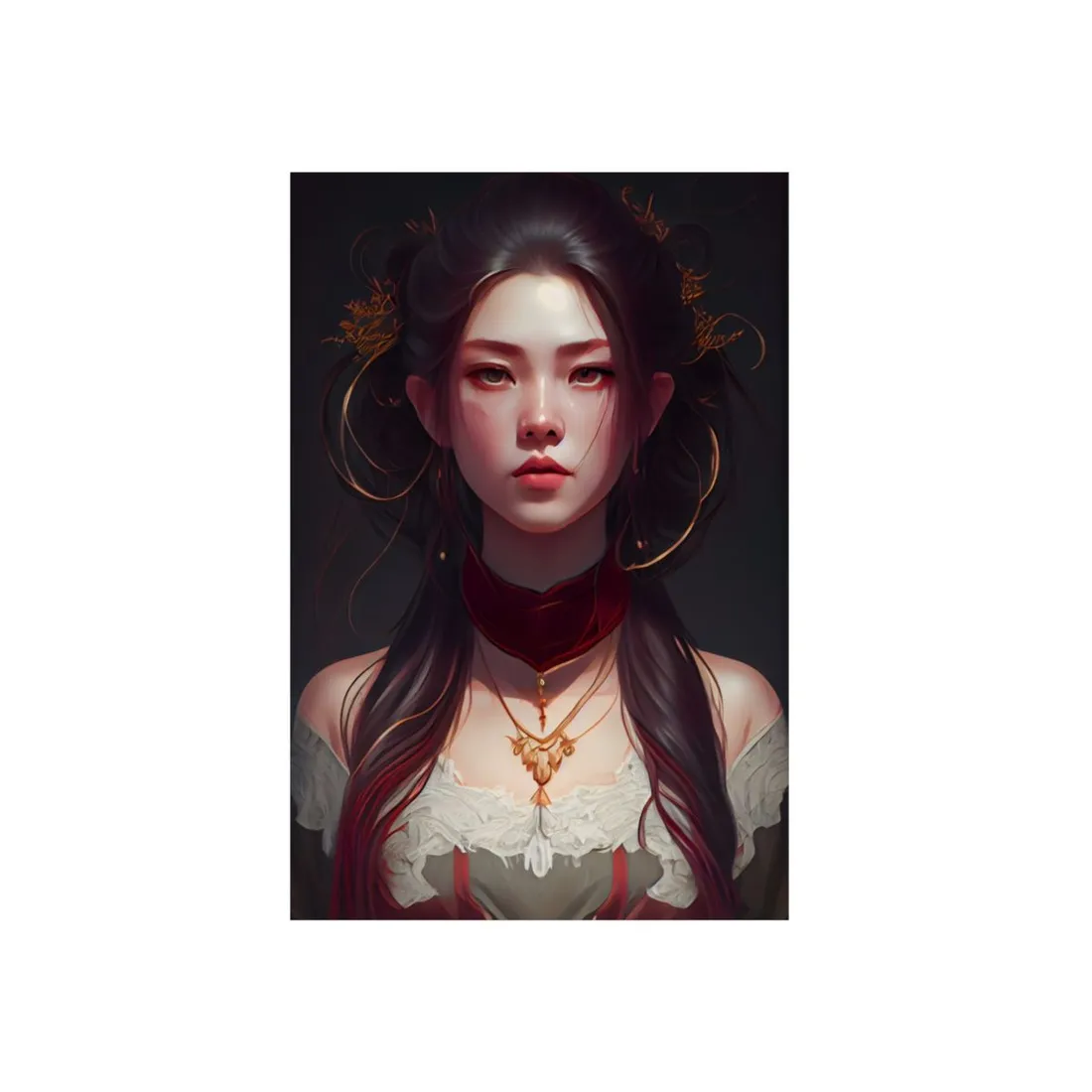 Intense Female Portrait: Brown Hair Beauty - Metal Poster