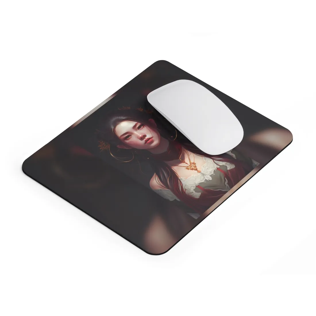 Intense Female Portrait: Brown Hair Beauty - Mouse Pad
