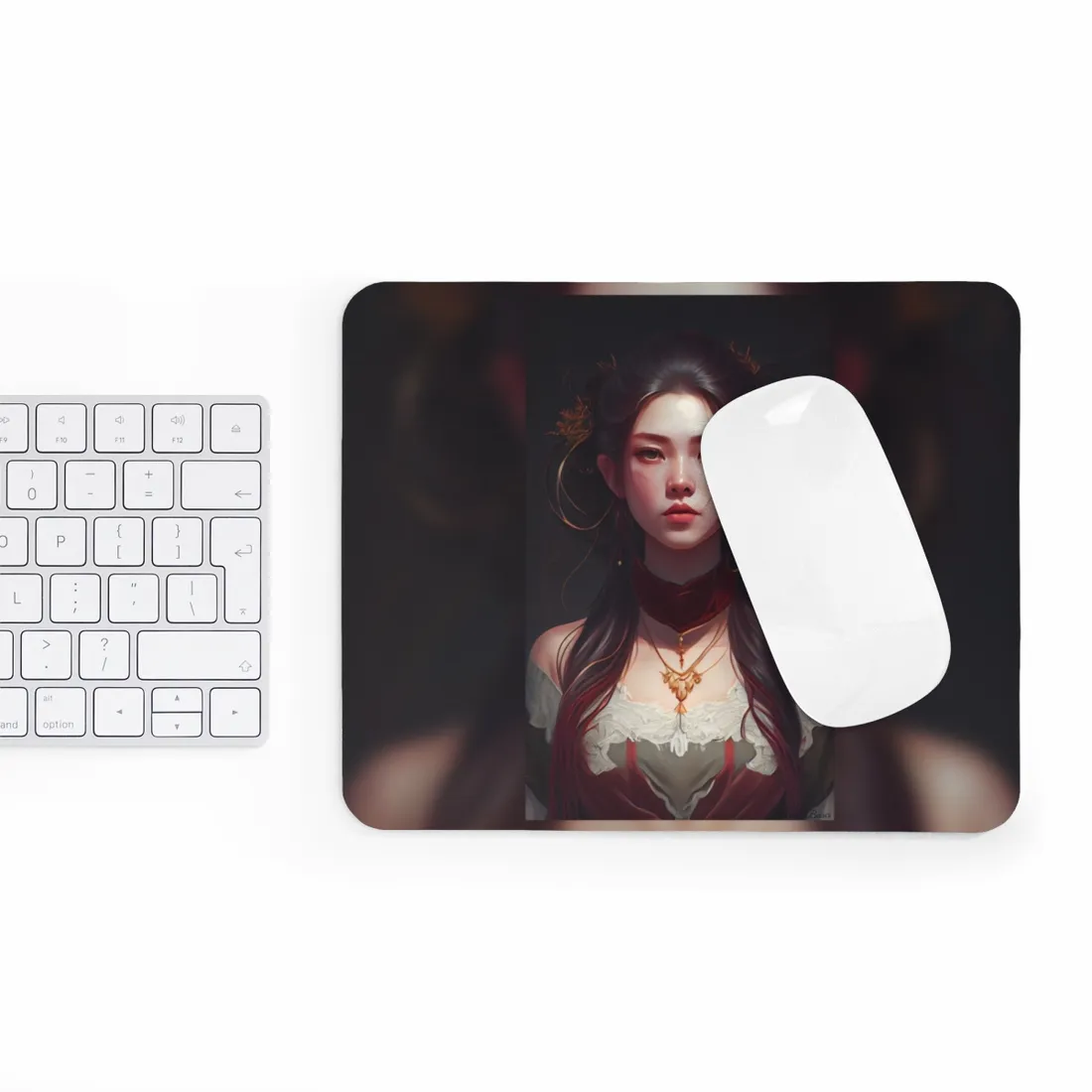 Intense Female Portrait: Brown Hair Beauty - Mouse Pad