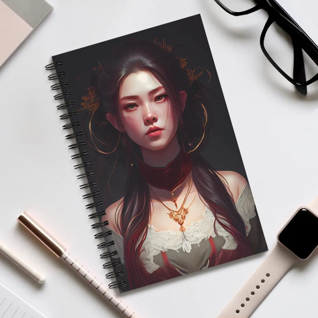 Intense Female Portrait: Brown Hair Beauty - Spiral Notebook