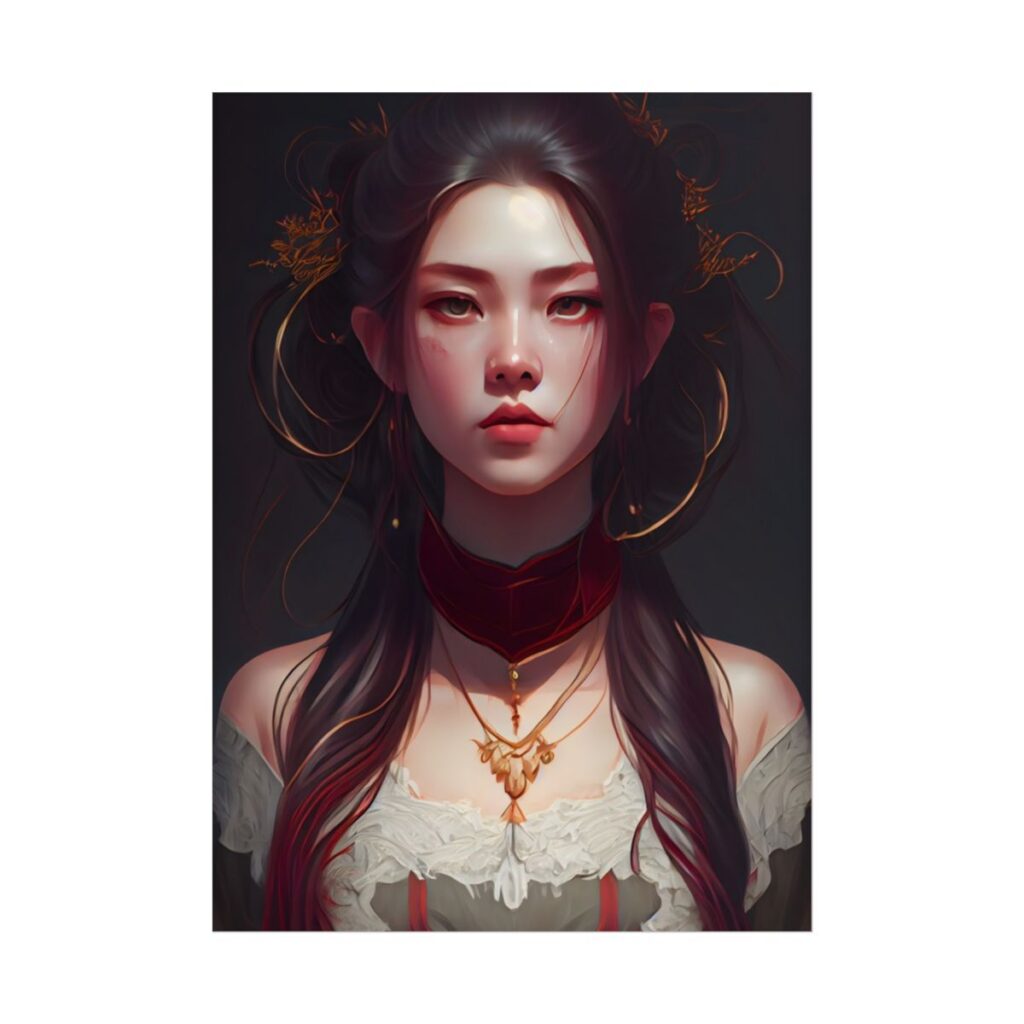 Intense Female Portrait: Brown Hair Beauty - Poster