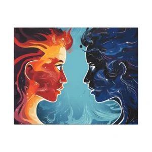 Red and Blue Profile Faces Canvas Print