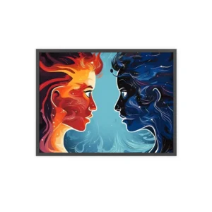 Red and Blue Profile Faces Framed Poster