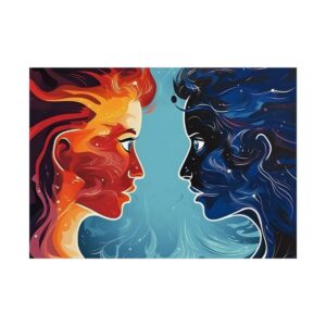 Red and Blue Profile Faces Poster
