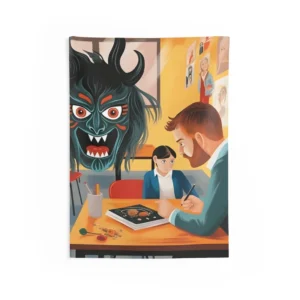 Teacher and Student Monster Mask Wall Tapestry