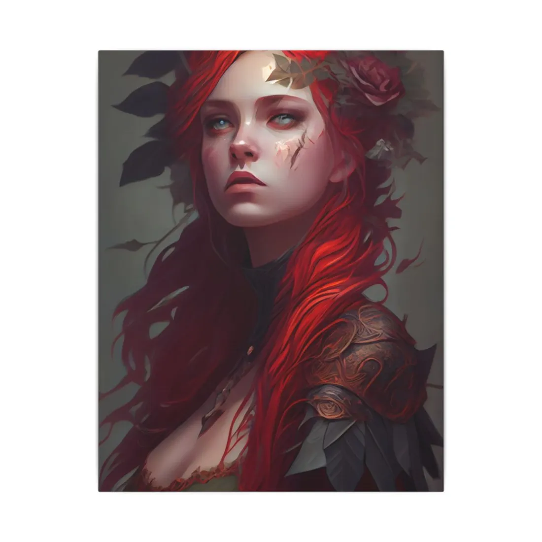 Intimate Red Hair Portrait: Artistic Female Figure in Black Dress - Canvas