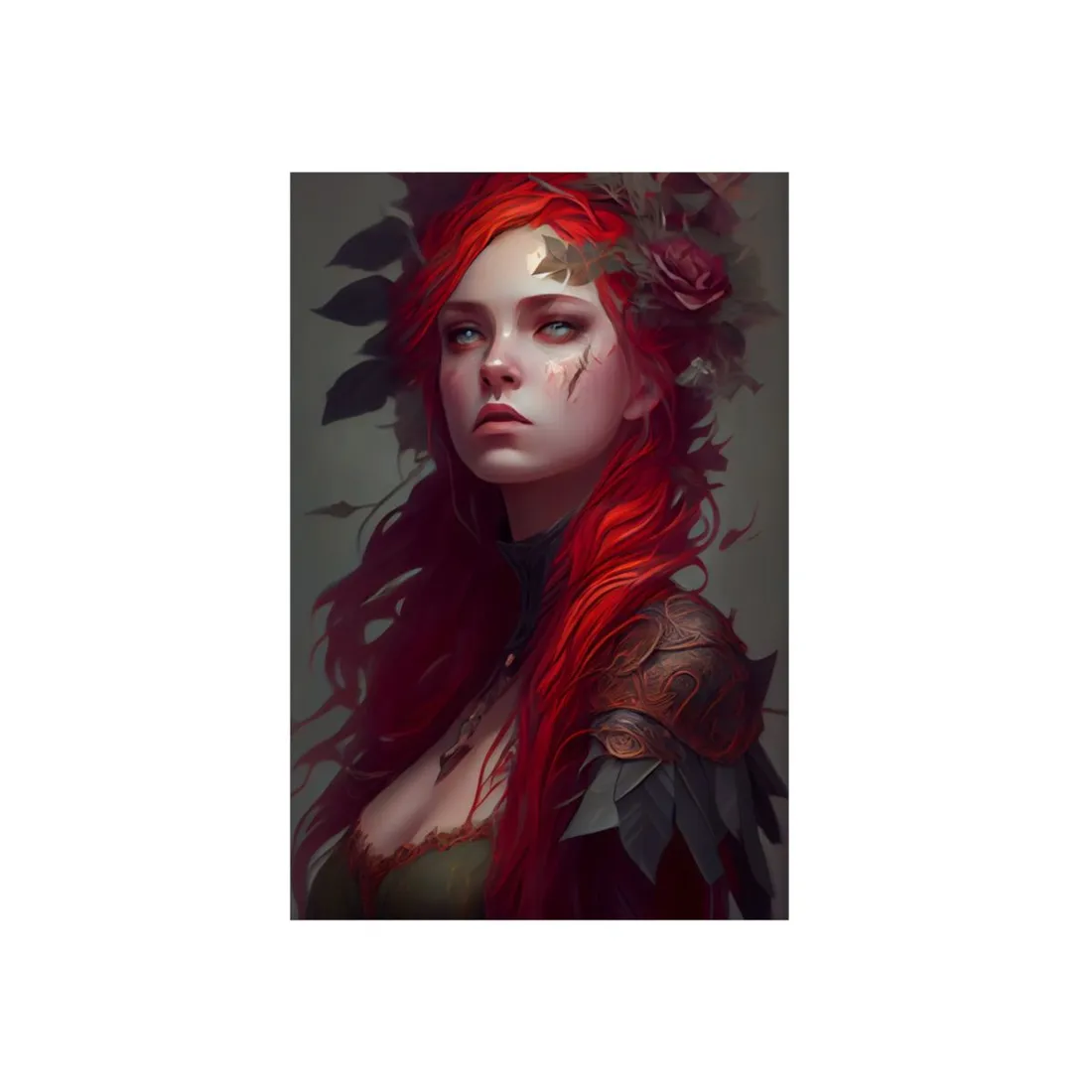 Intimate Red Hair Portrait: Artistic Female Figure in Black Dress - Metal Poster