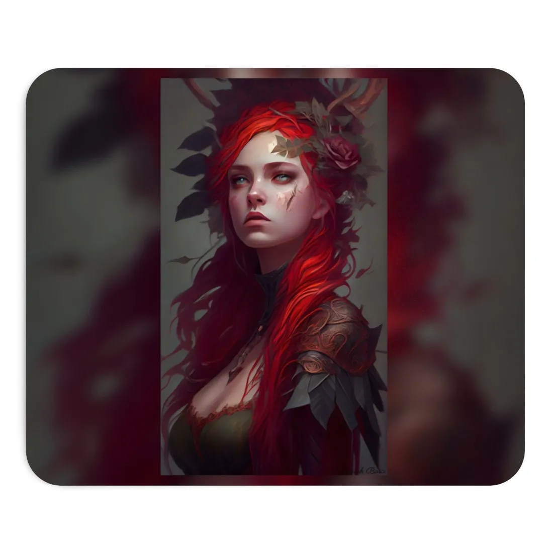 Intimate Red Hair Portrait: Artistic Female Figure in Black Dress - Mouse Pad