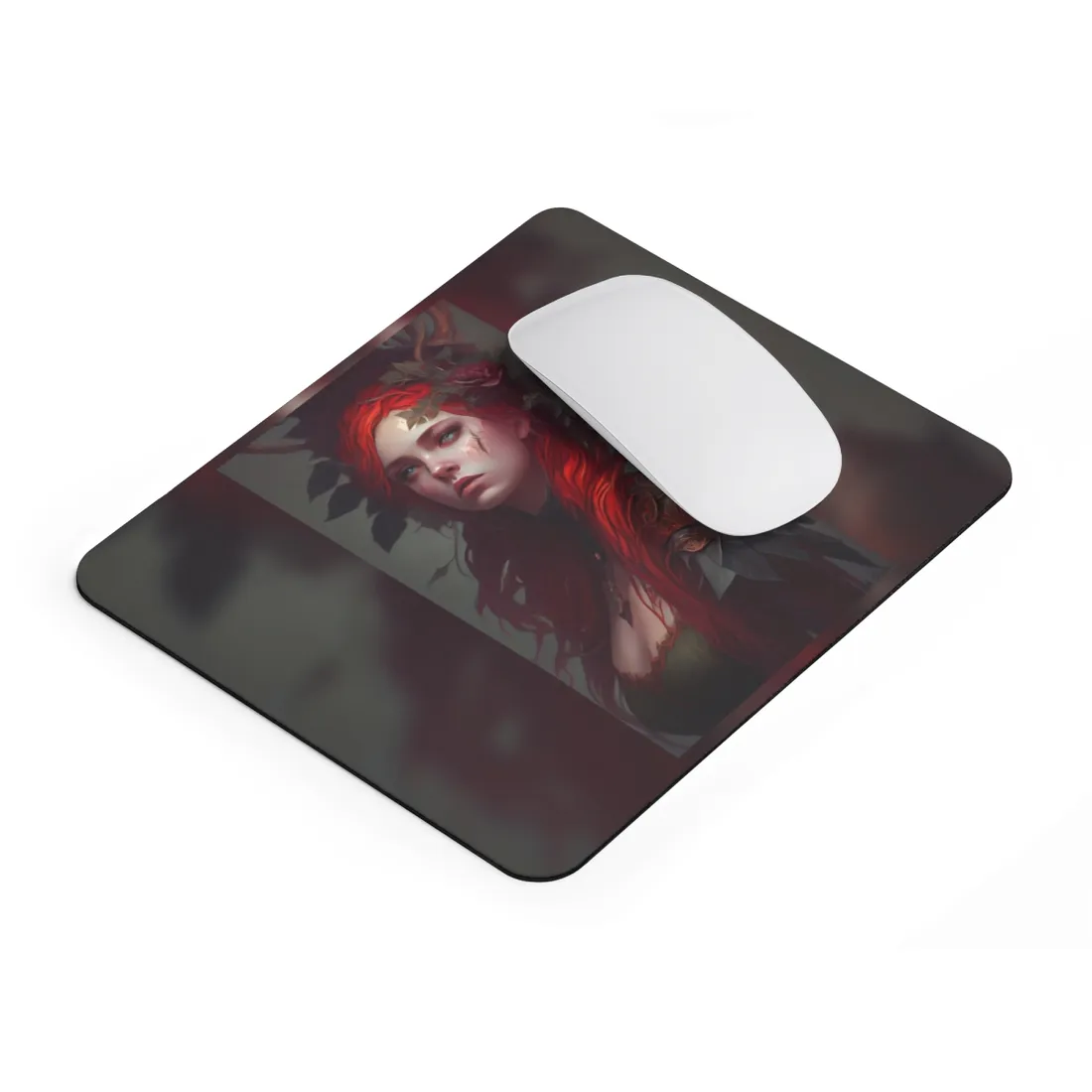 Intimate Red Hair Portrait: Artistic Female Figure in Black Dress - Mouse Pad