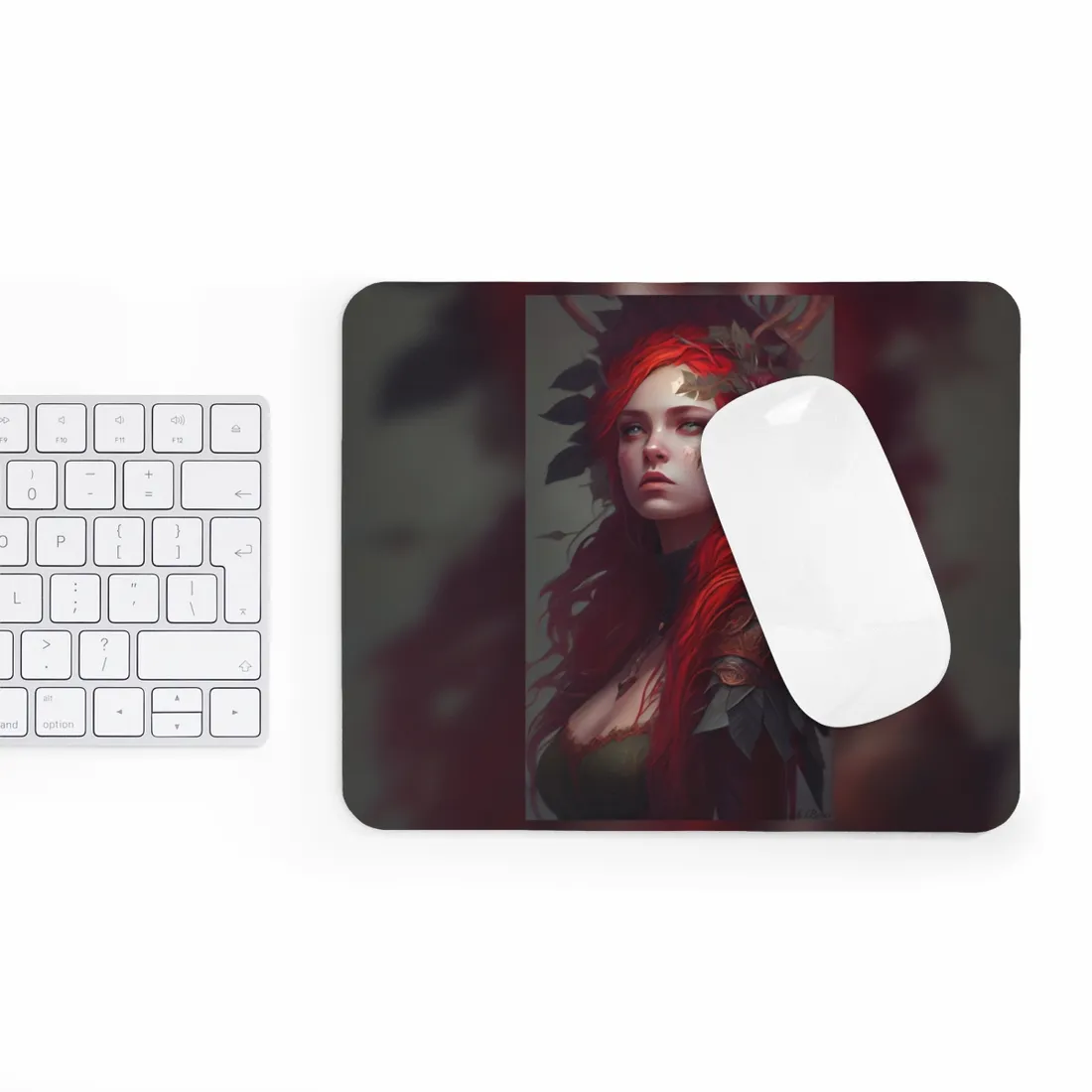 Intimate Red Hair Portrait: Artistic Female Figure in Black Dress - Mouse Pad