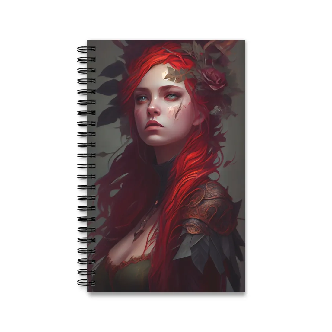 Intimate Red Hair Portrait: Artistic Female Figure in Black Dress - Spiral Notebook