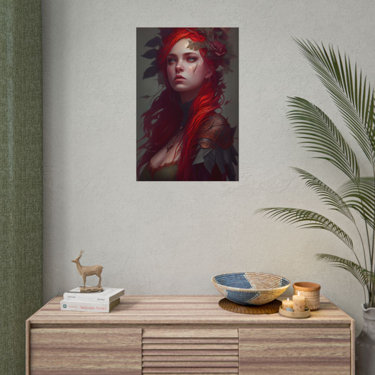 Intimate Red Hair Portrait: Artistic Female Figure in Black Dress - Poster