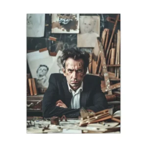 Frustrated Man at Cluttered Desk Canvas Print