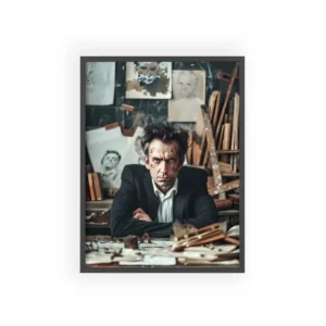 Frustrated Man at Cluttered Desk Framed Poster
