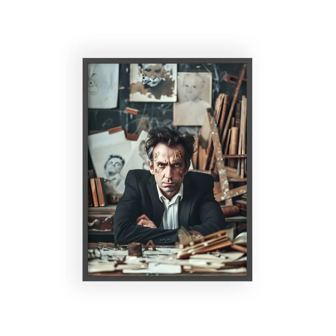 Intimate Self-Reflection: A Man's Portrait - Framed Poster