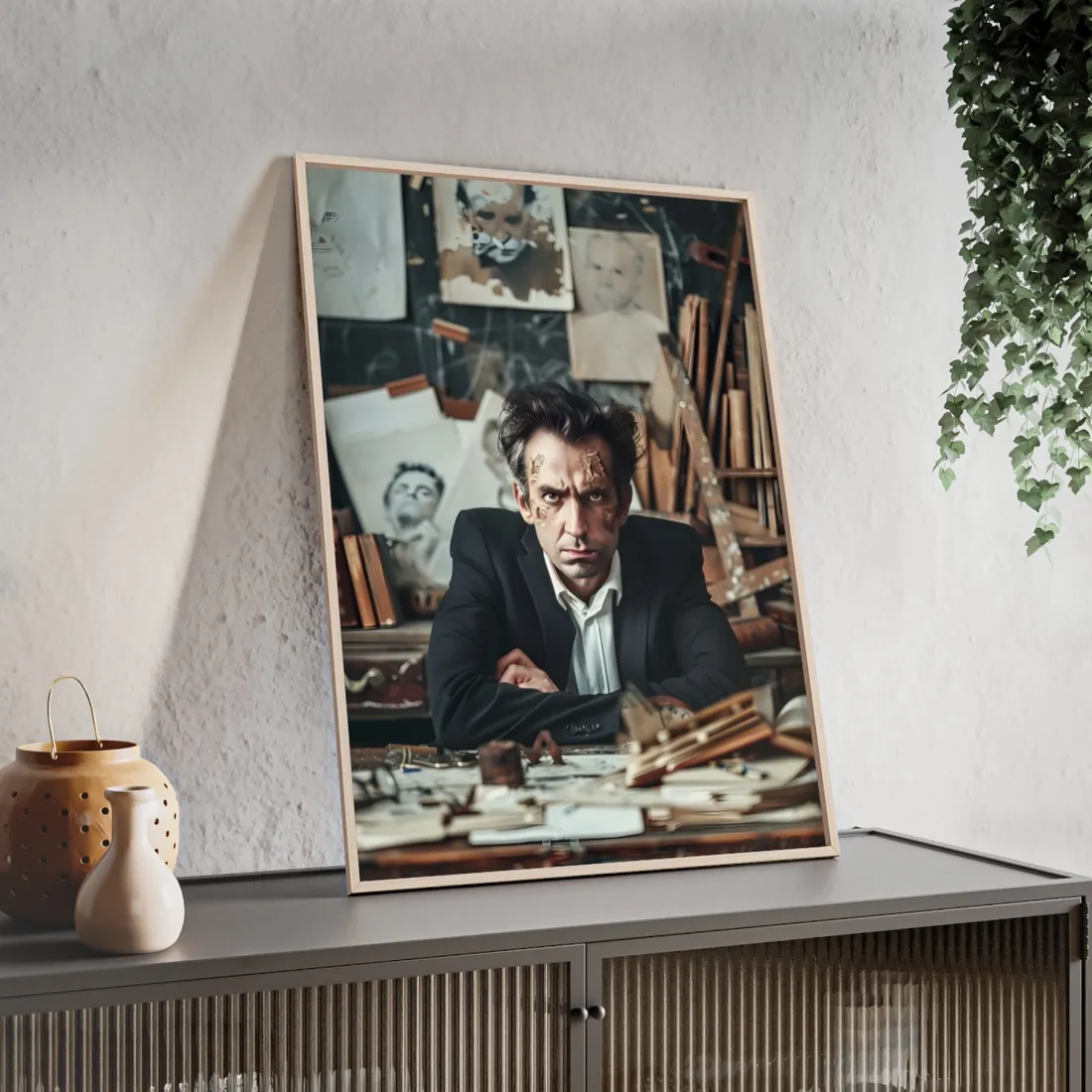 Intimate Self-Reflection: A Man's Portrait - Framed Poster