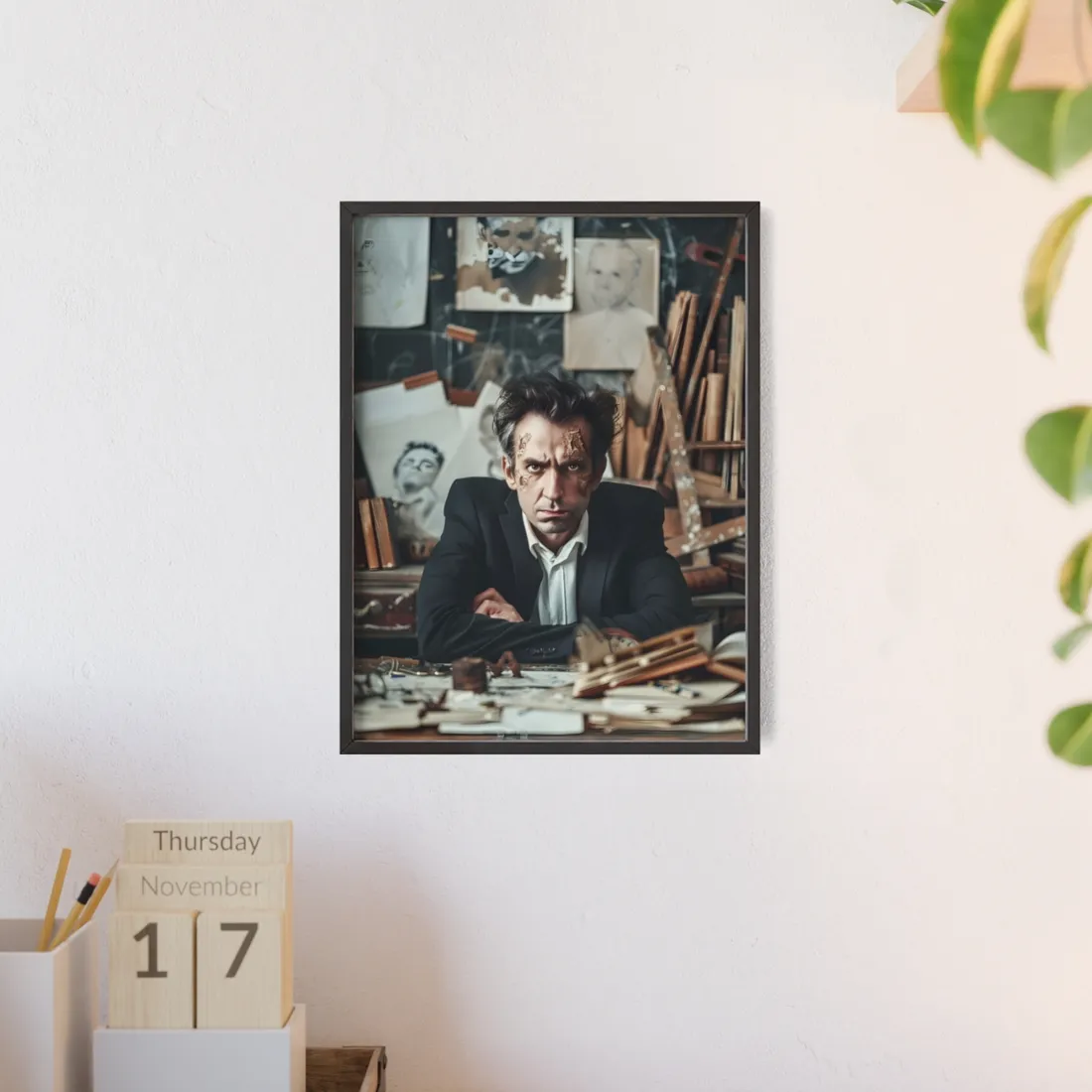 Intimate Self-Reflection: A Man's Portrait - Framed Poster