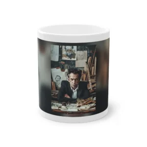 Frustrated Man at Cluttered Desk Mug