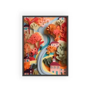 Colorful Paper Village Hillside Framed Poster