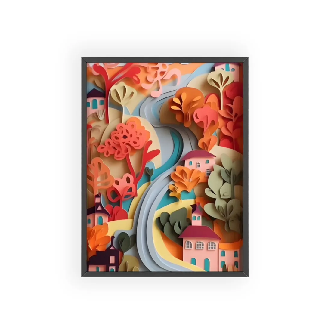 Intricate European Landscape: Paper Quilling - Framed Poster