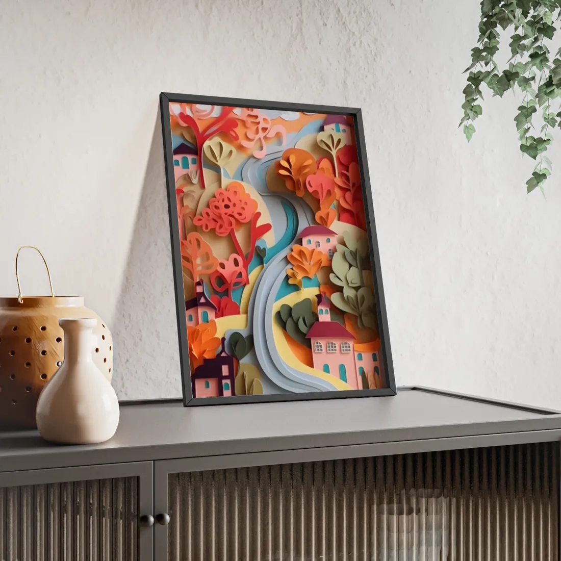 Intricate European Landscape: Paper Quilling - Framed Poster