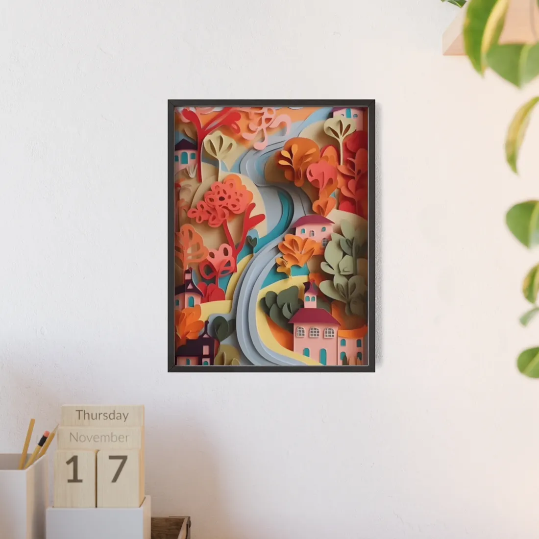 Intricate European Landscape: Paper Quilling - Framed Poster