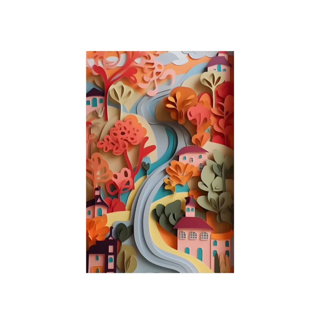 Intricate European Landscape: Paper Quilling - Metal Poster