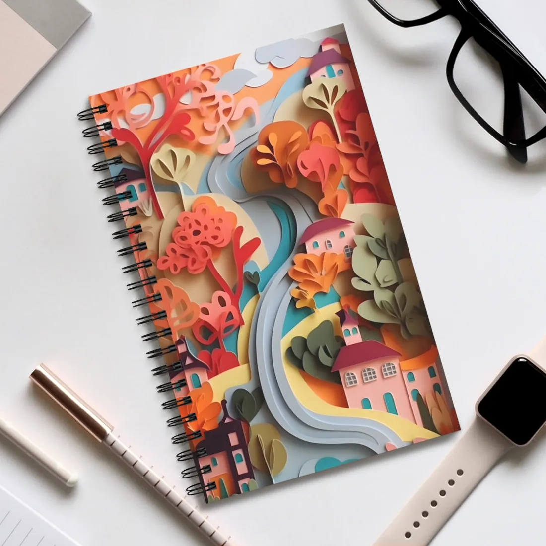 Intricate European Landscape: Paper Quilling - Spiral Notebook
