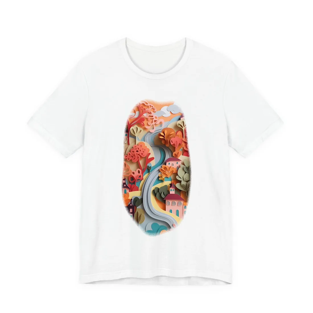 Intricate European Landscape: Paper Quilling T-Shirt - T-Shirt (White)