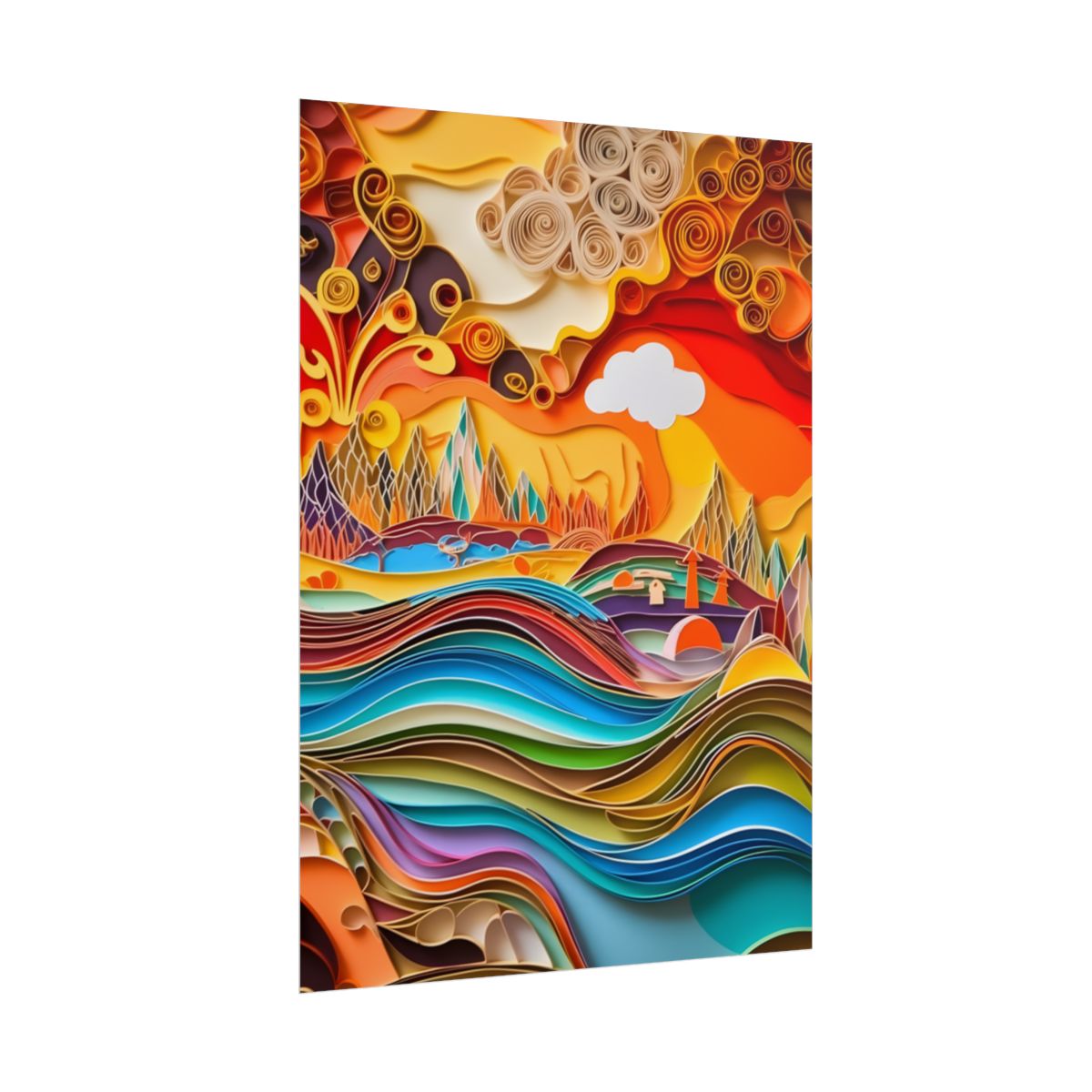 Intricate Indian Landscape: Hand-Crafted Paper Quilling Artwork - Poster