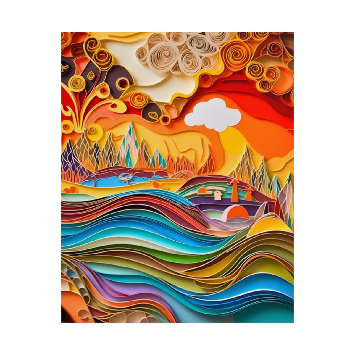 Intricate Indian Landscape: Hand-Crafted Paper Quilling Artwork - Poster