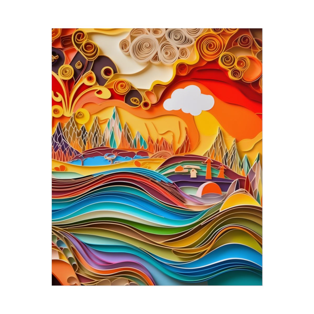 Intricate Indian Landscape: Hand-Crafted Paper Quilling Artwork - Poster