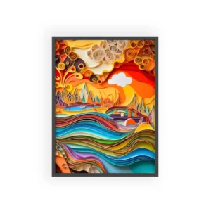 Quilled Paper Landscape with Hills Framed Poster