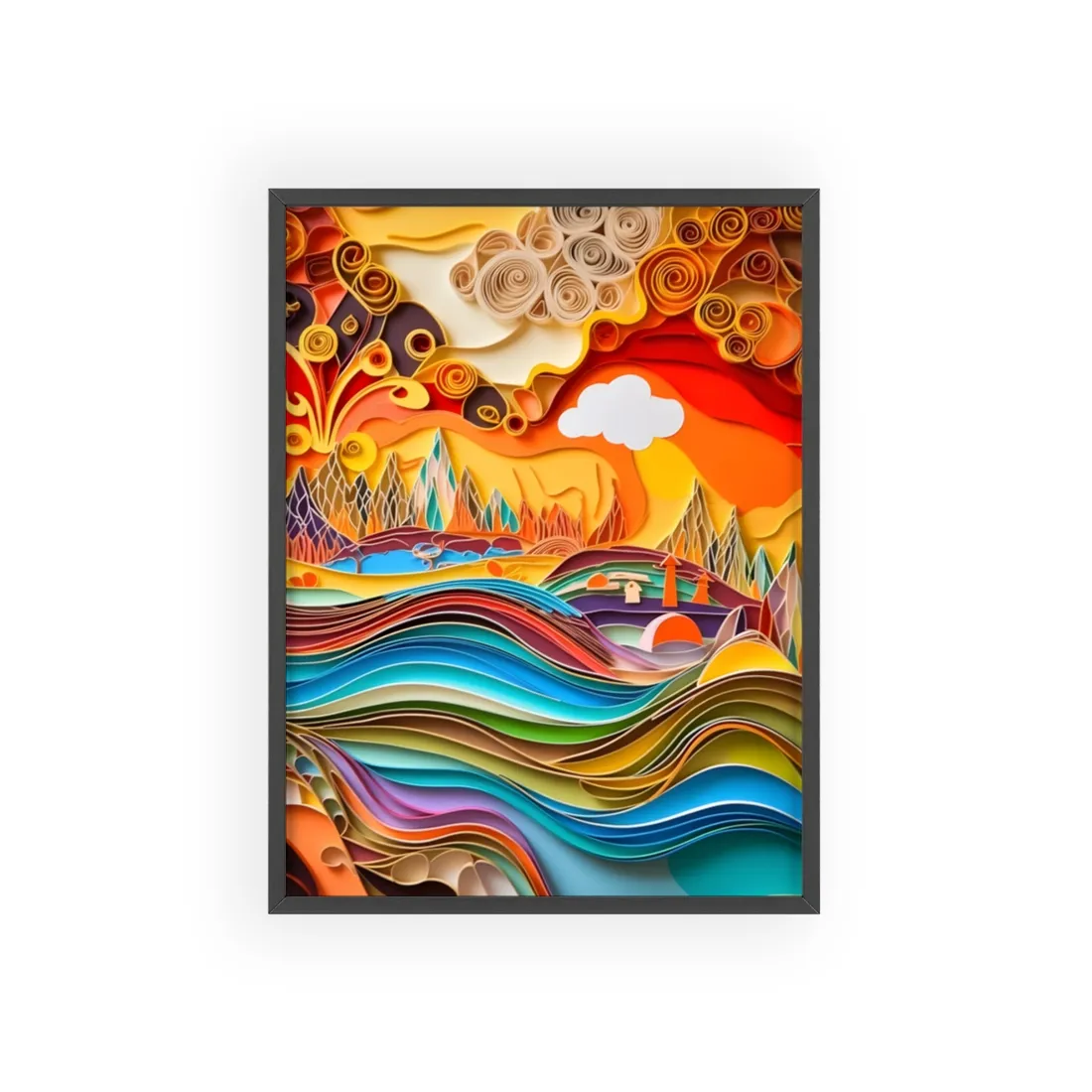 Intricate Indian Landscape: Hand-Crafted Paper Quilling - Framed Poster
