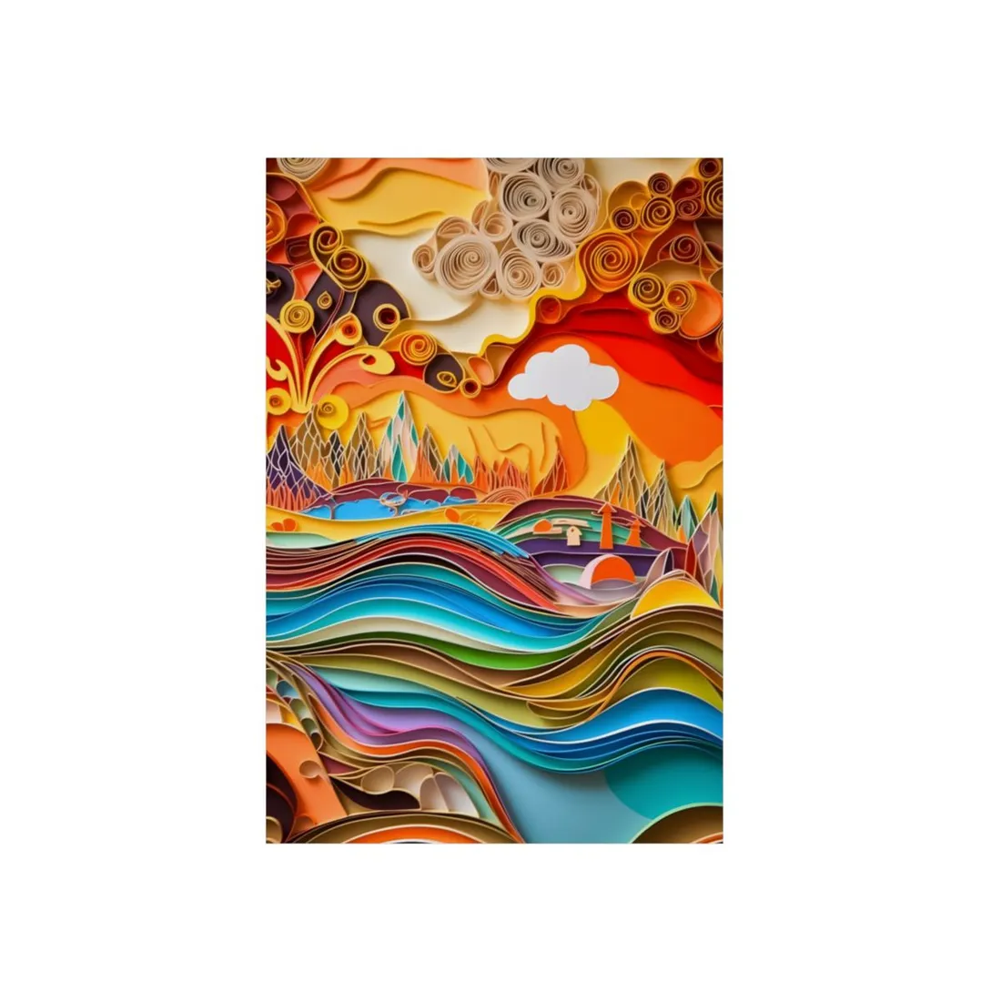 Intricate Indian Landscape: Hand-Crafted Paper Quilling - Metal Poster
