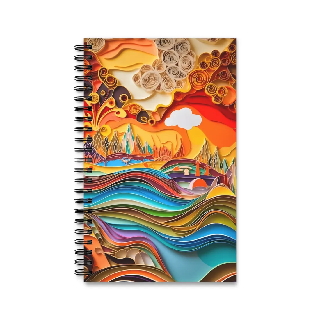 Intricate Indian Landscape: Hand-Crafted Paper Quilling - Spiral Notebook