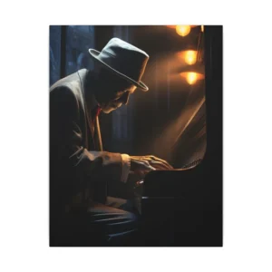 Lamplit Pianist in Shadow Canvas Print