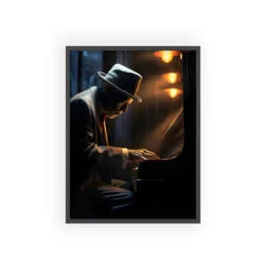 Lamplit Pianist in Shadow Framed Poster