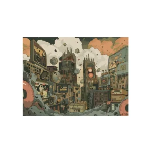Retro Gadget Cityscape Metal Poster