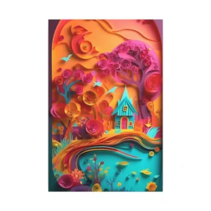 Paper Cut Cottage Landscape Canvas Print