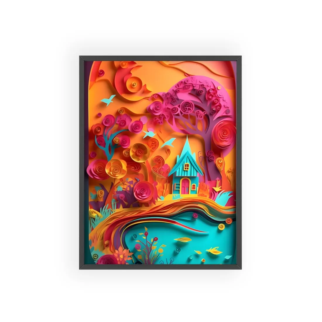 Island Oasis: Colorful Paper Quilling Paradise - Framed Poster