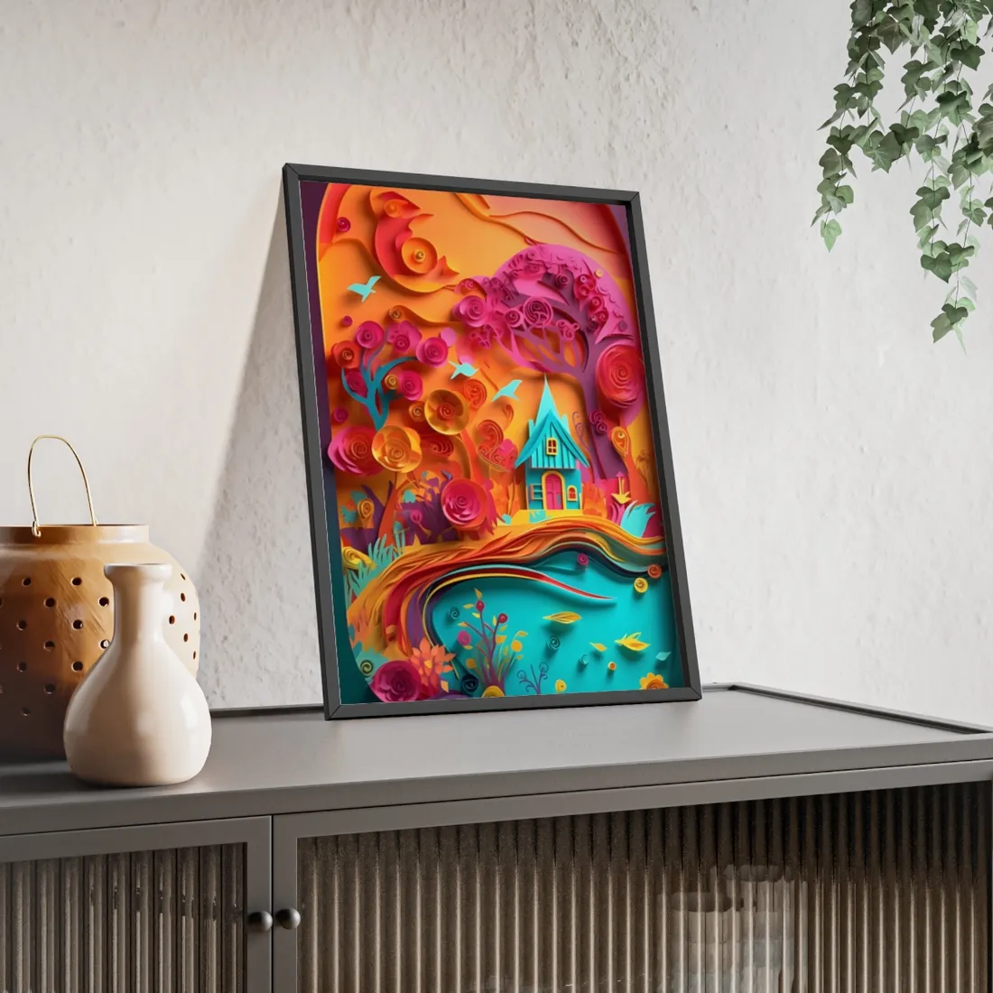 Island Oasis: Colorful Paper Quilling Paradise - Framed Poster