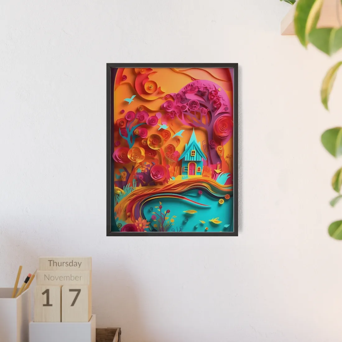 Island Oasis: Colorful Paper Quilling Paradise - Framed Poster