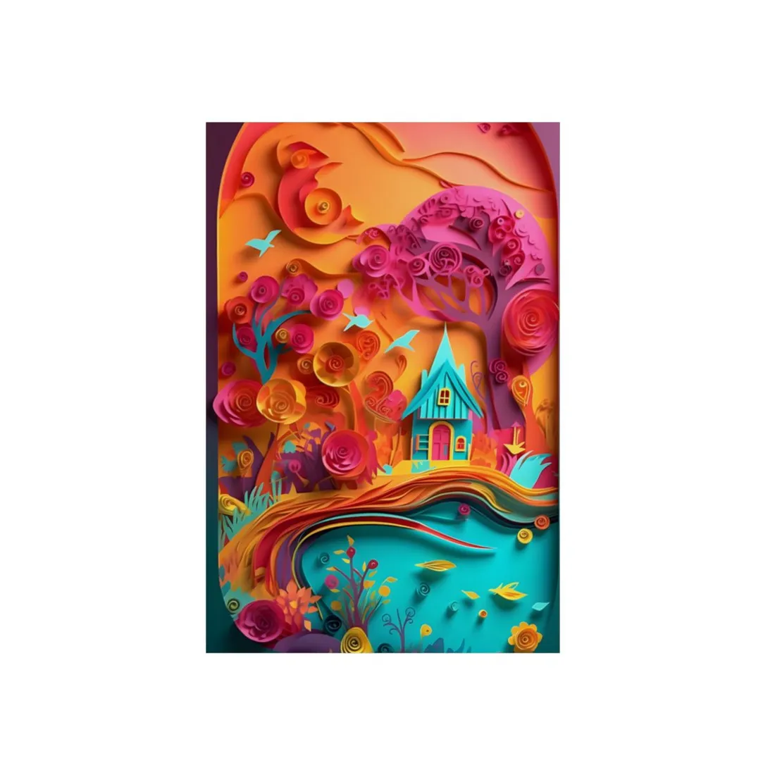 Island Oasis: Colorful Paper Quilling Paradise - Metal Poster